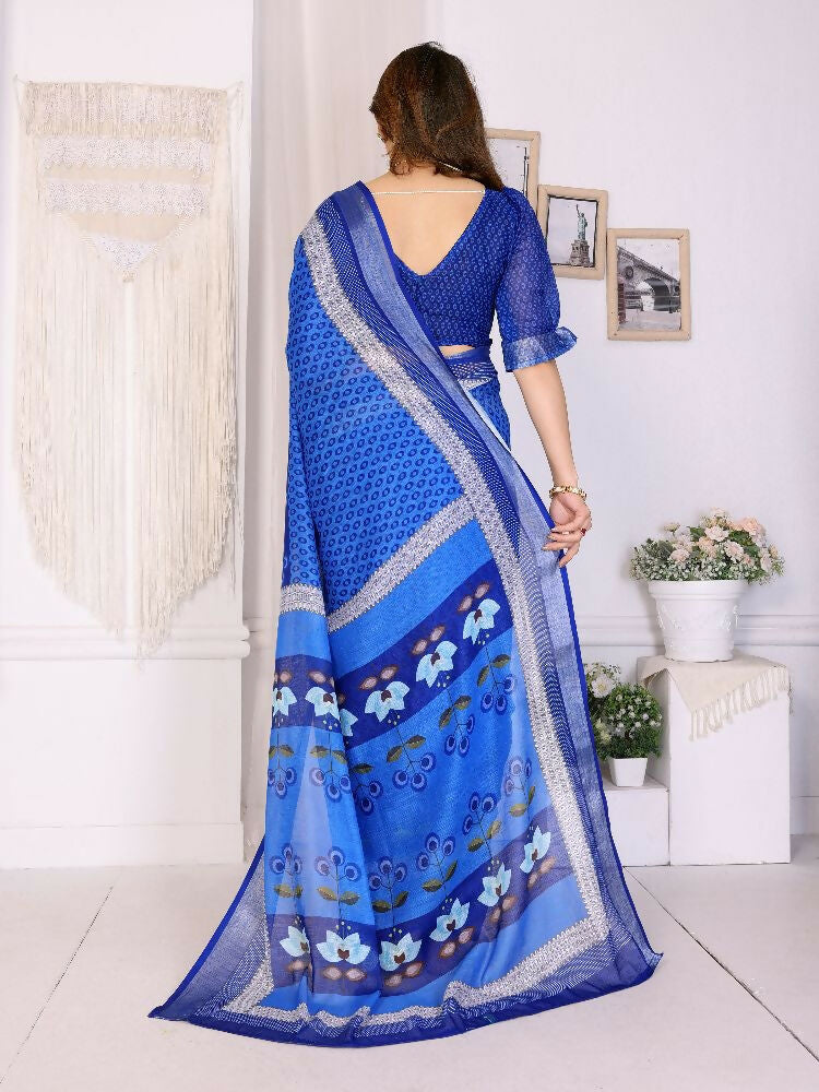 Blue Handloom Linen Cotton Zari Saree with Matching Blouse