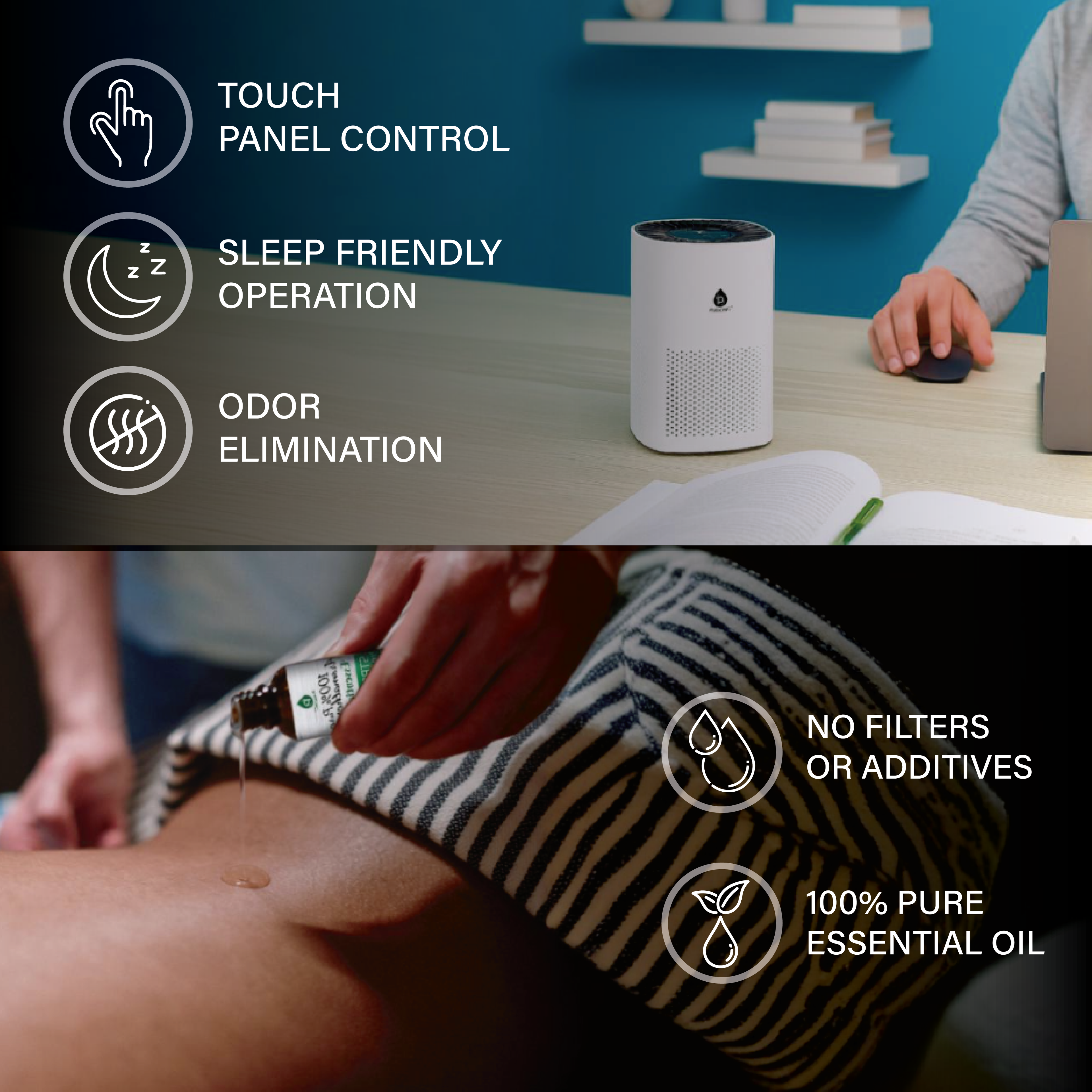 Pursonic Purify & Relax Home Wellness Bundle - True HEPA Air Purifier & 6 Pack of 100% Pure Essential Oils Blends