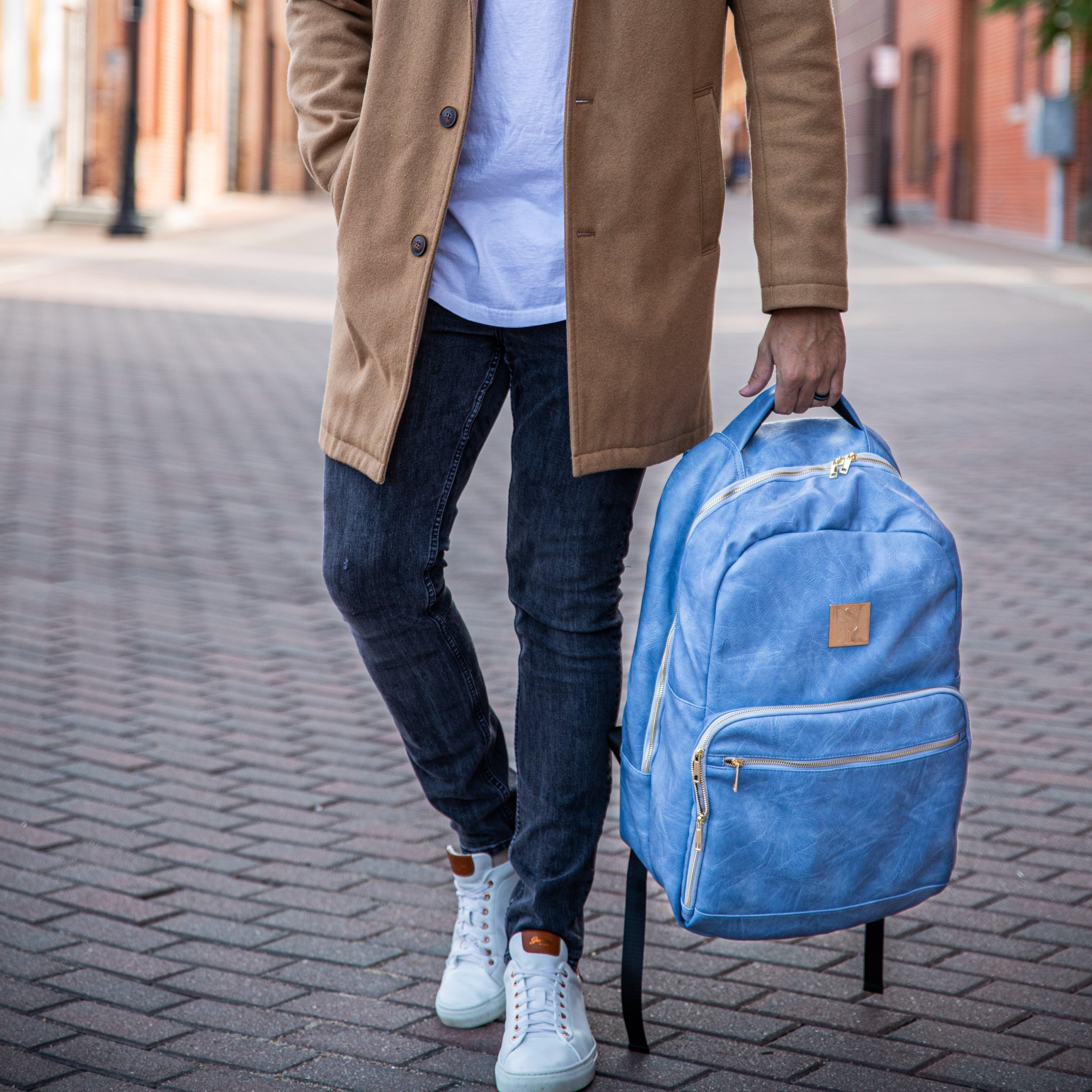 Baby Blue Leather Commuter Bag