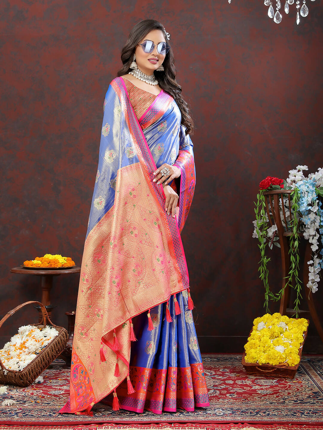 Lavender Kanjivaram Silk Saree with Zari Weaving