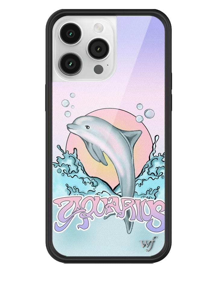 iPhone case featuring a pastel Aquarius dolphin graphic design