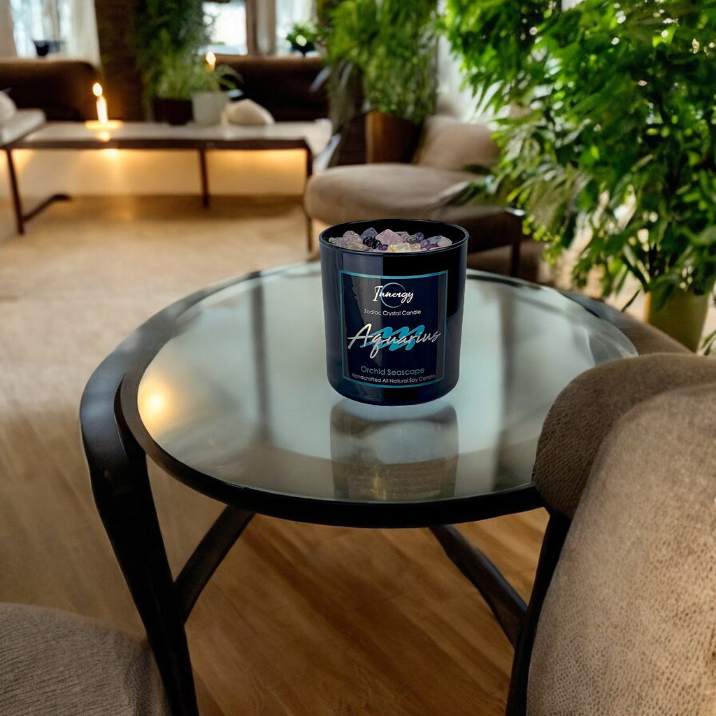 Aquarius Zodiac Crystal Candle, 10oz