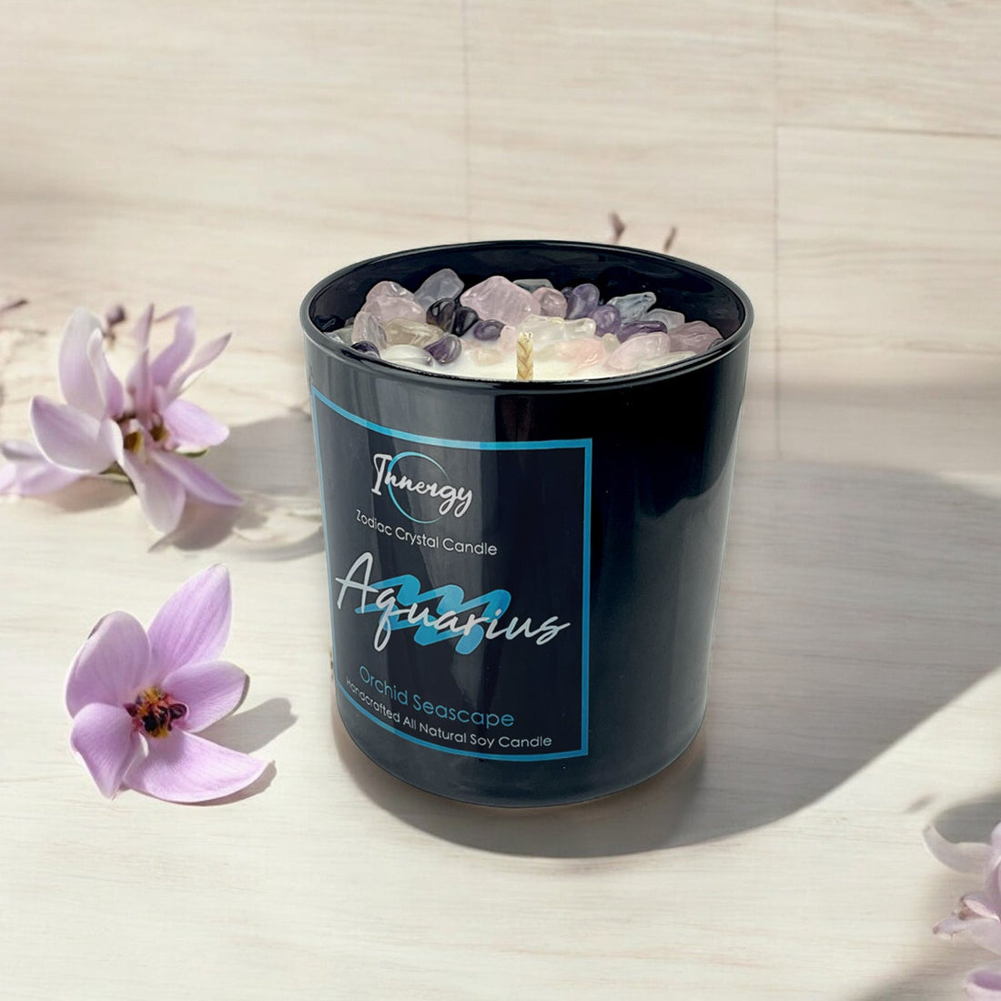 Aquarius Zodiac Crystal Candle, 10oz