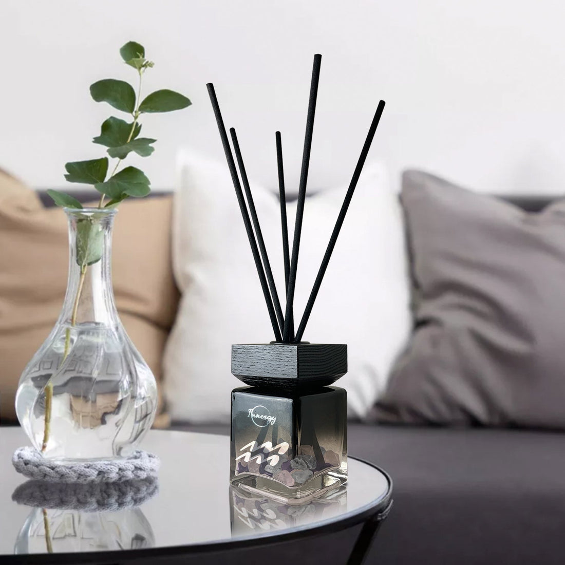 Aquarius Zodiac Crystal-Enhanced Reed Oil Diffuser, Orchid Seascape Scent, 100ml