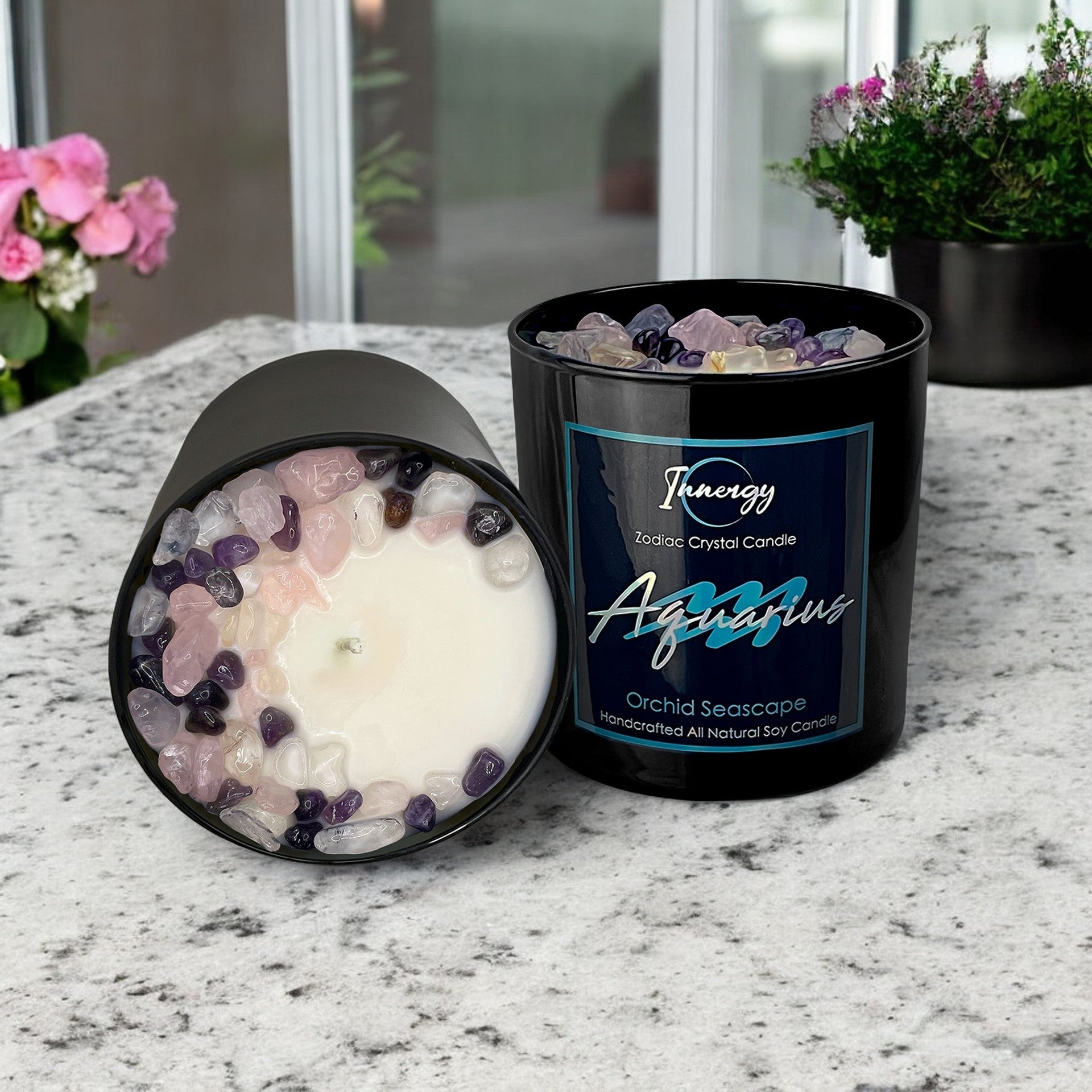 Aquarius Zodiac Crystal Candle, 10oz