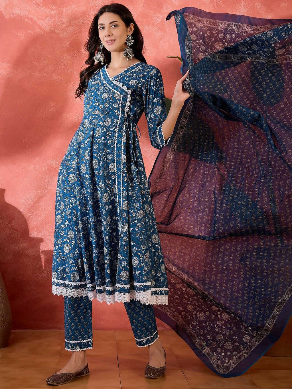 Women's Printed Blue Pure Cotton Kurta Set