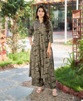 Beige printed rayon cotton kurti set with comfortable trousers