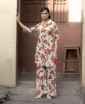 Prazu Fashion Cream Khadi Cotton Floral Printed Co-Ord Set