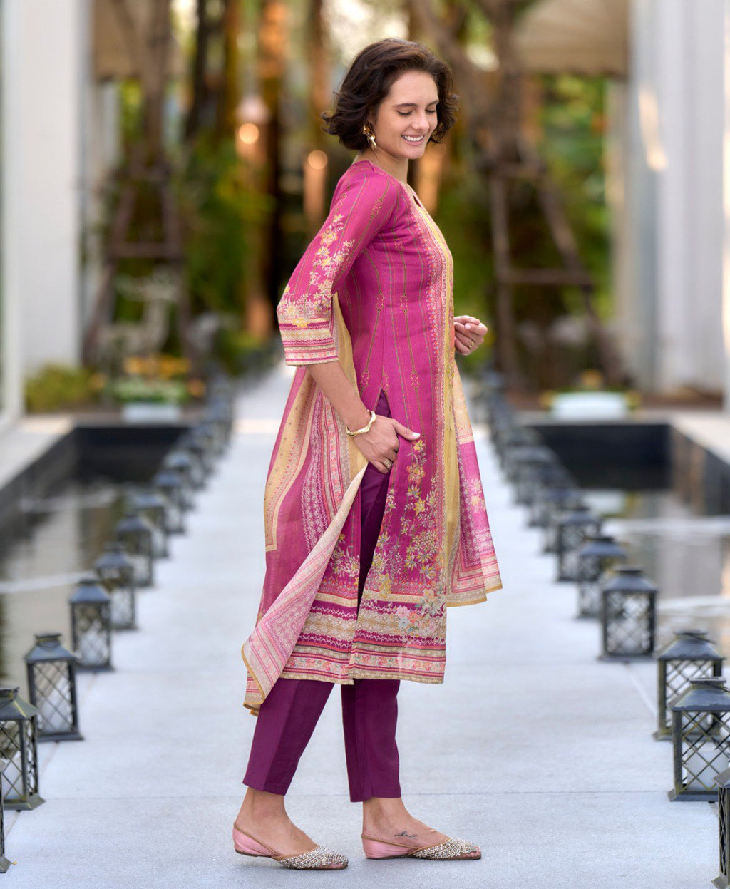 Prazu Fashion Pink Silk Blend Printed Designer Salwar Suit