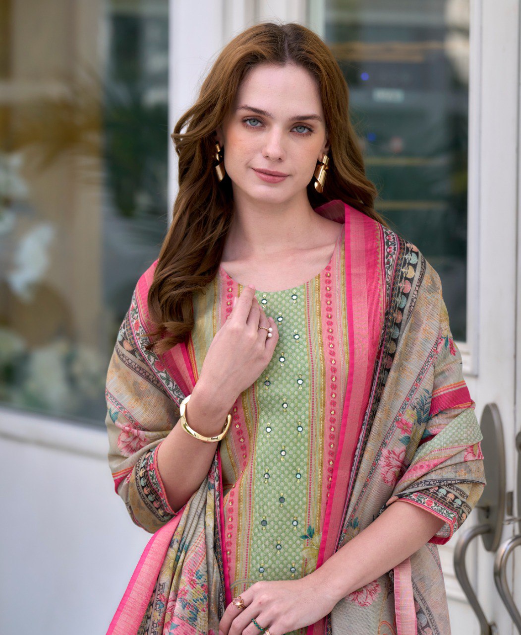 Light Green Silk Blend Designer Salwar Suit