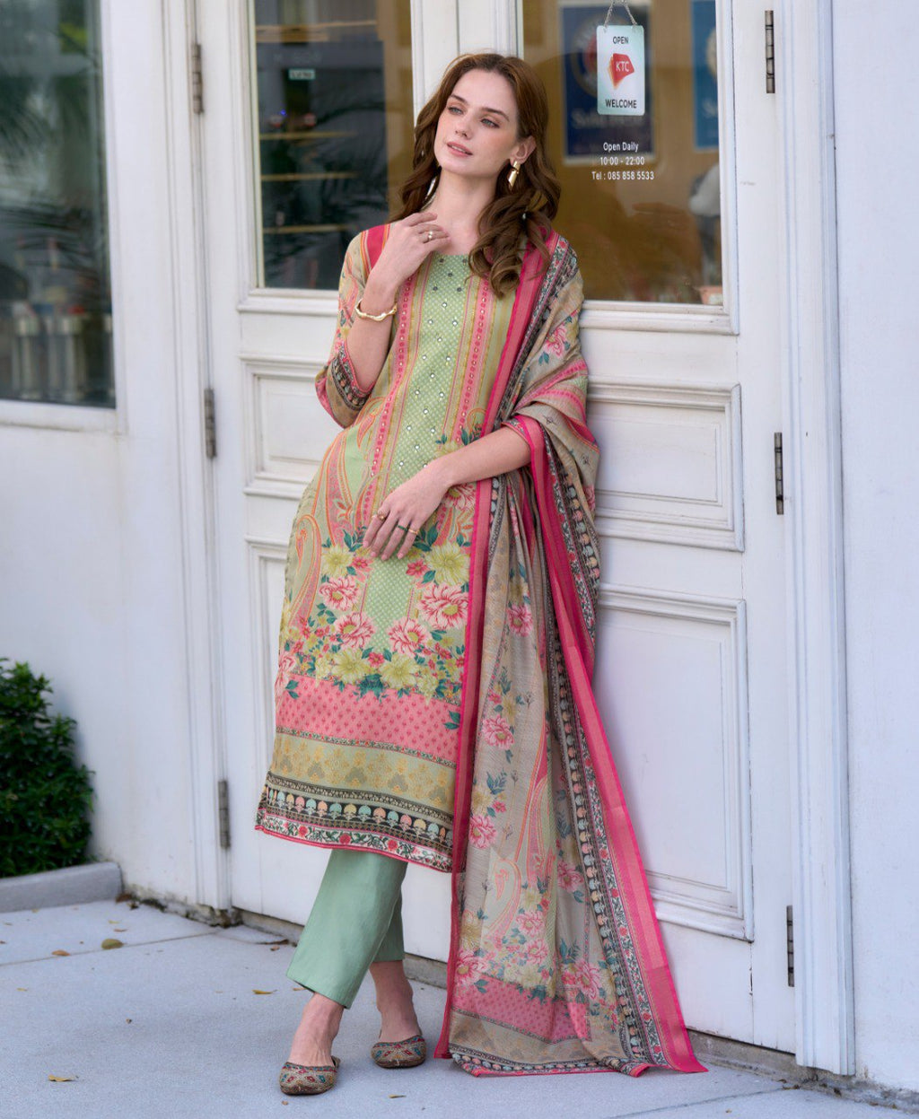 Light green silk blend designer salwar suit with 47-inch kurta