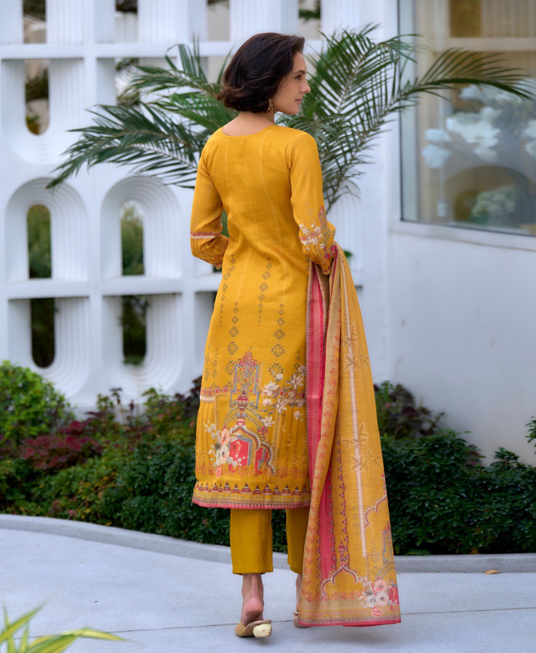 Yellow Silk Blend Embroidered Salwar Suit