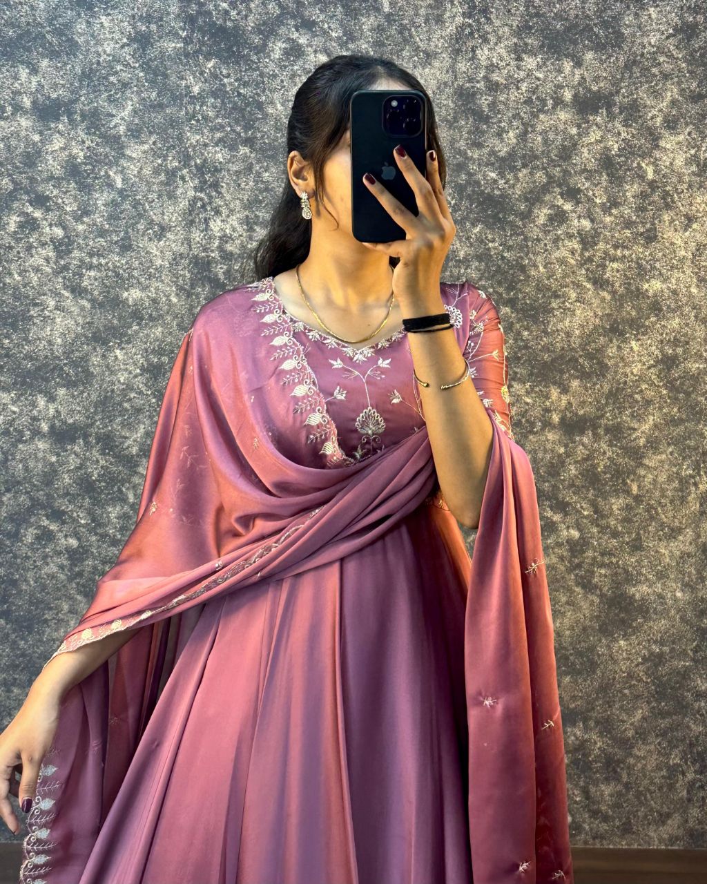 Prazu Fashion Onion Pink Silk Embroidered Gown With Dupatta