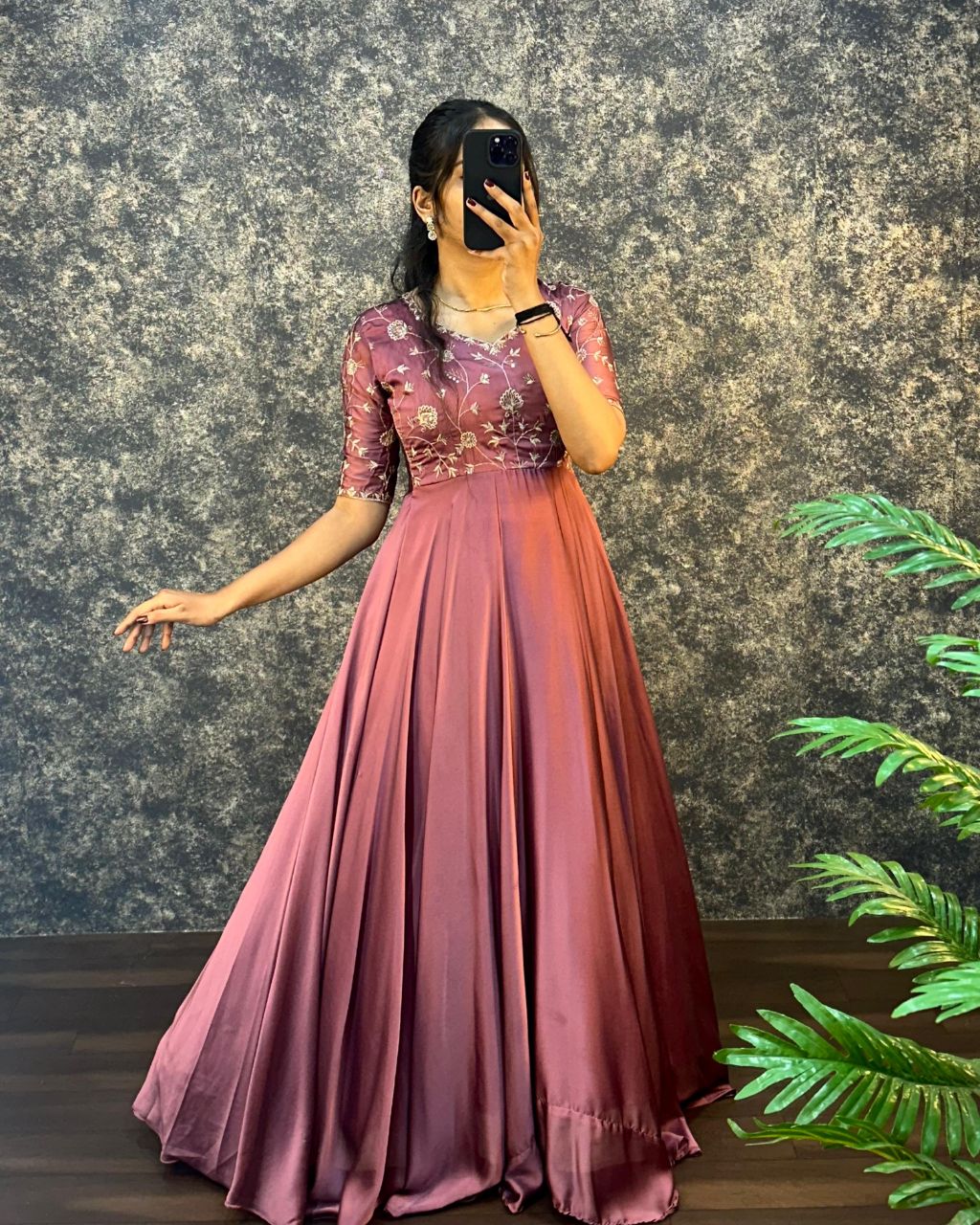 Prazu Fashion Onion Pink Silk Embroidered Gown With Dupatta