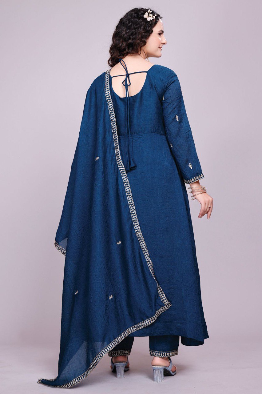 Prazu Fashion Blue Vichitra Silk Embroidered Salwar Suit