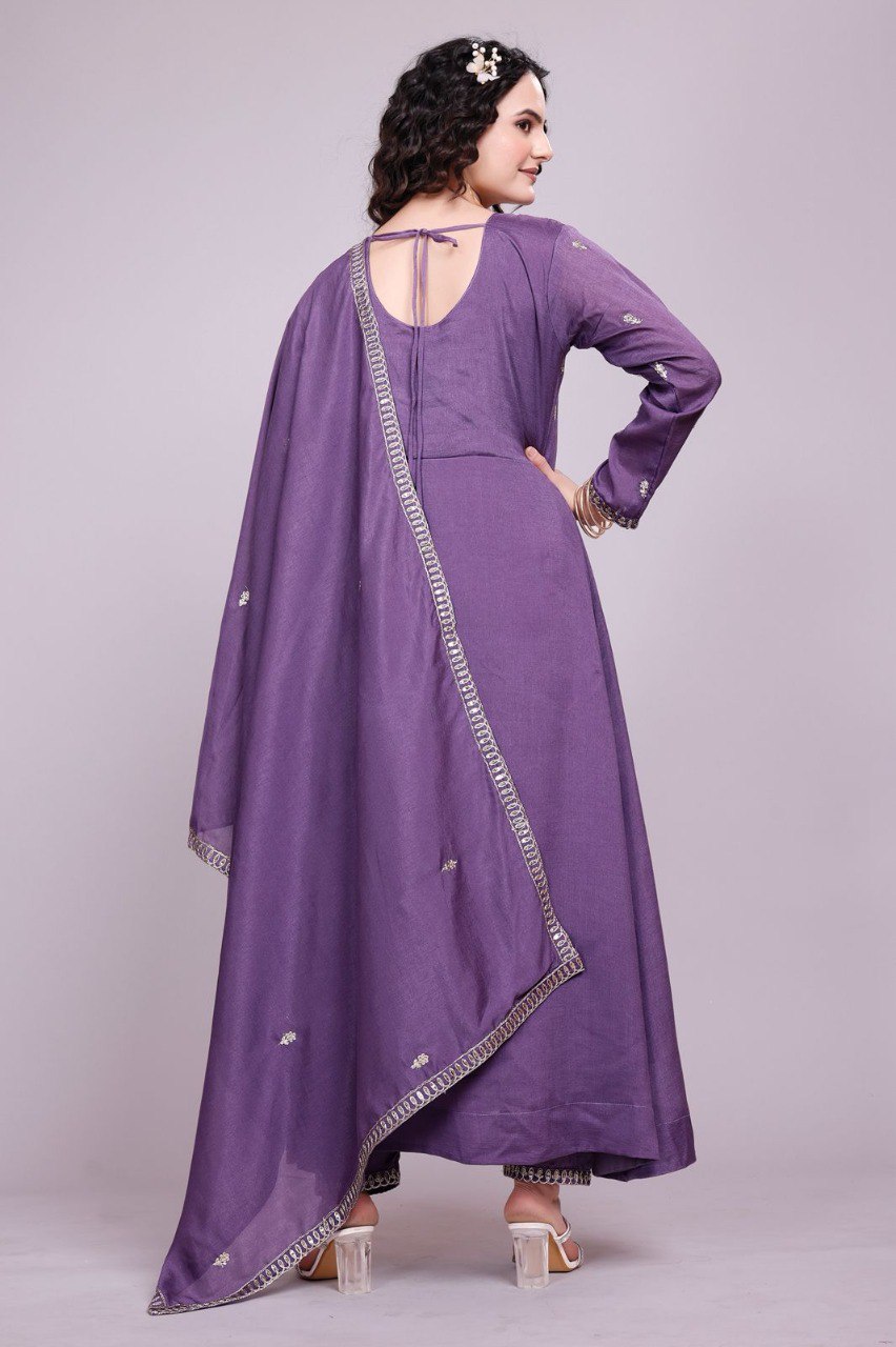 Lavender Vichitra Silk Embroidered Salwar Suit Set