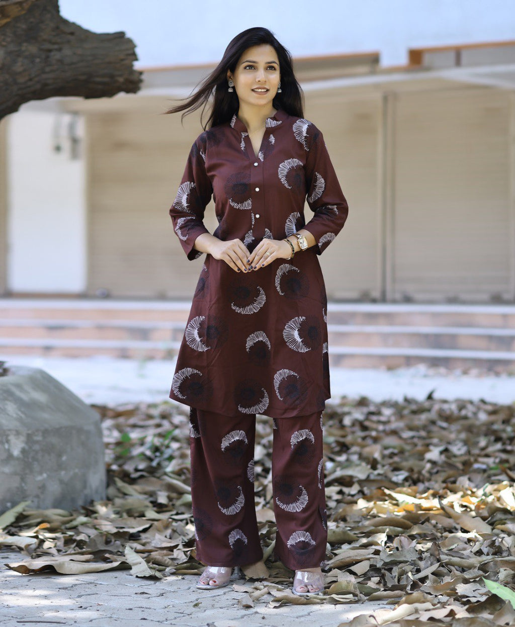 Casual brown viscose rayon kurti with matching pants