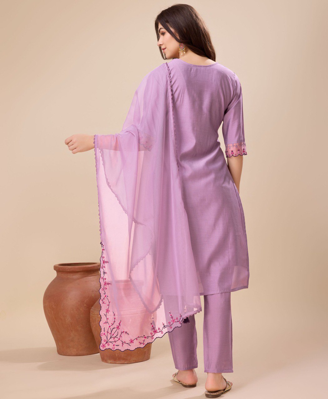 Lavender Viscose Silk Embroidered Kurta Set