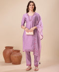 Lavender viscose silk kurta set with beautiful embroidery