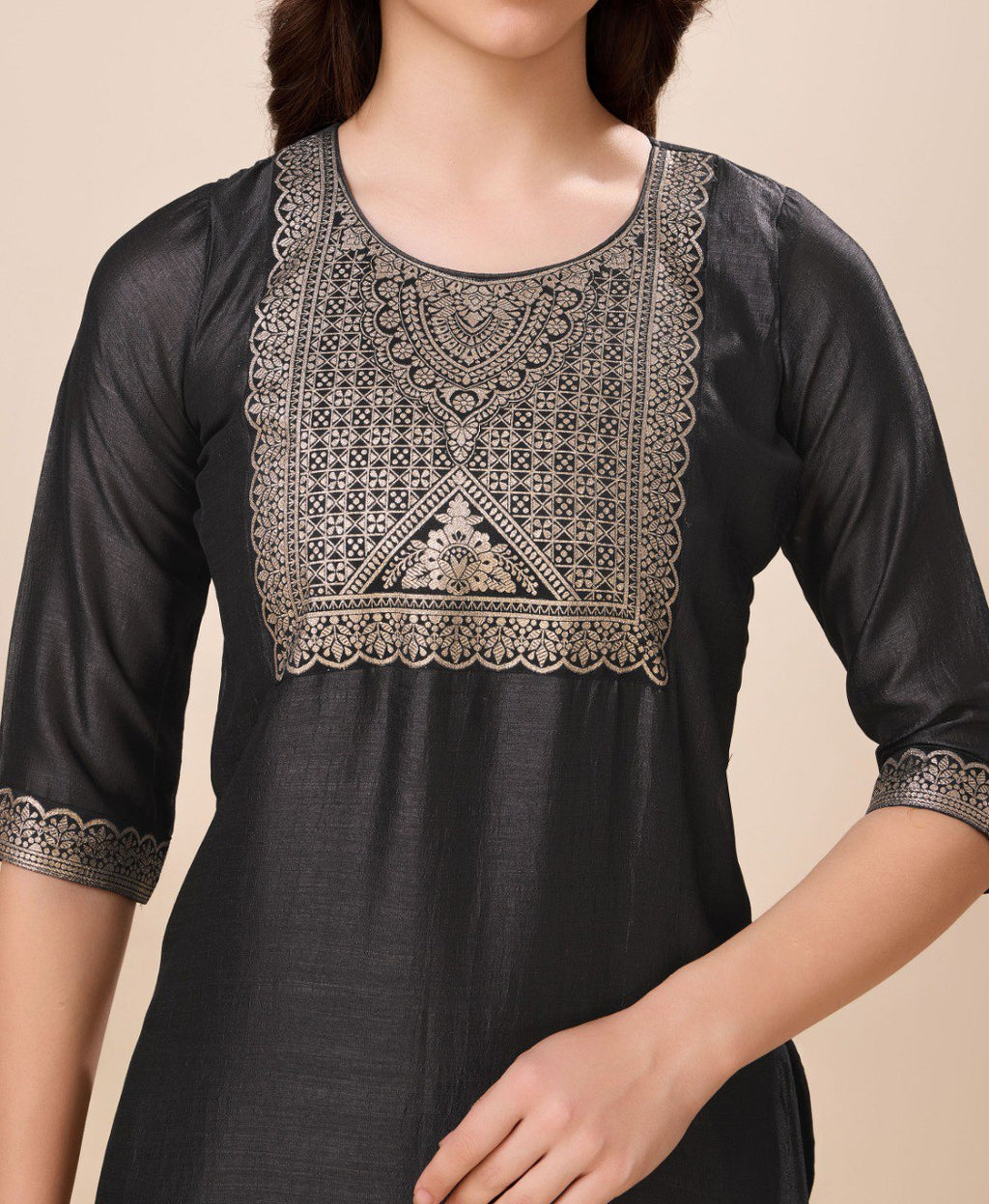 Black Vichitra Silk Jacquard Salwar Suit Set