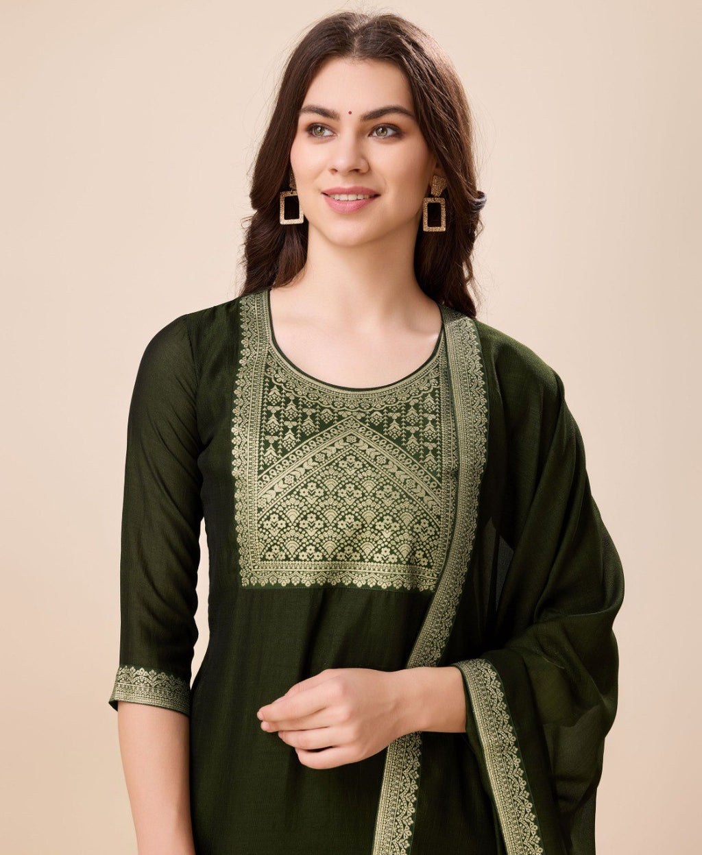 Prazu Fashion Green Vichitra Silk Jacquard Salwar Suit