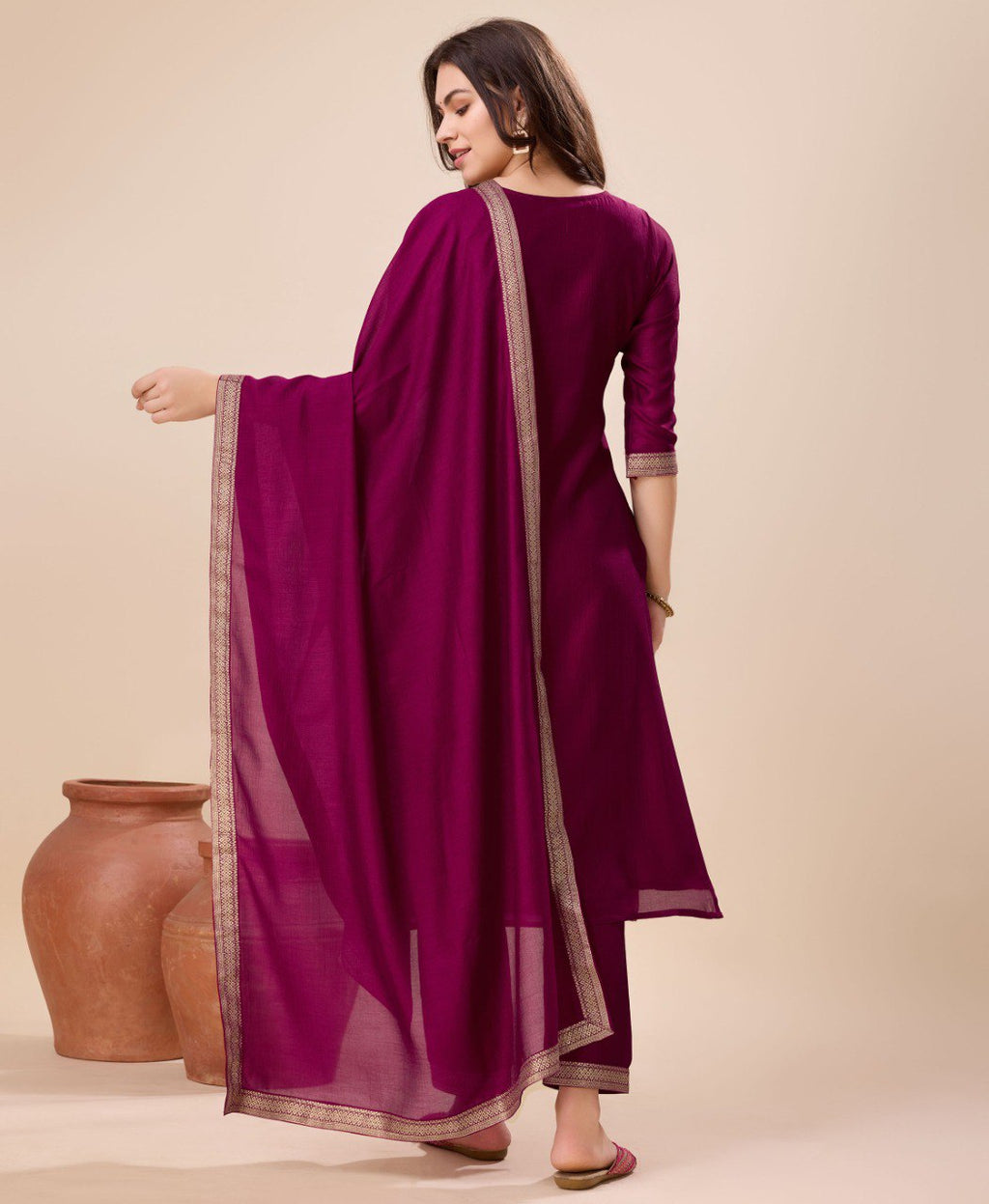 Wine Vichitra Silk Jacquard Salwar Suit for Women