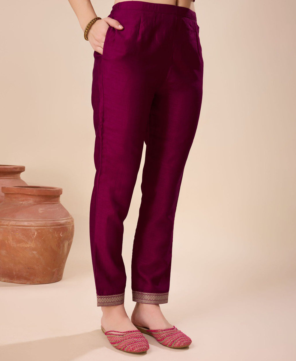 Wine Vichitra Silk Jacquard Salwar Suit for Women