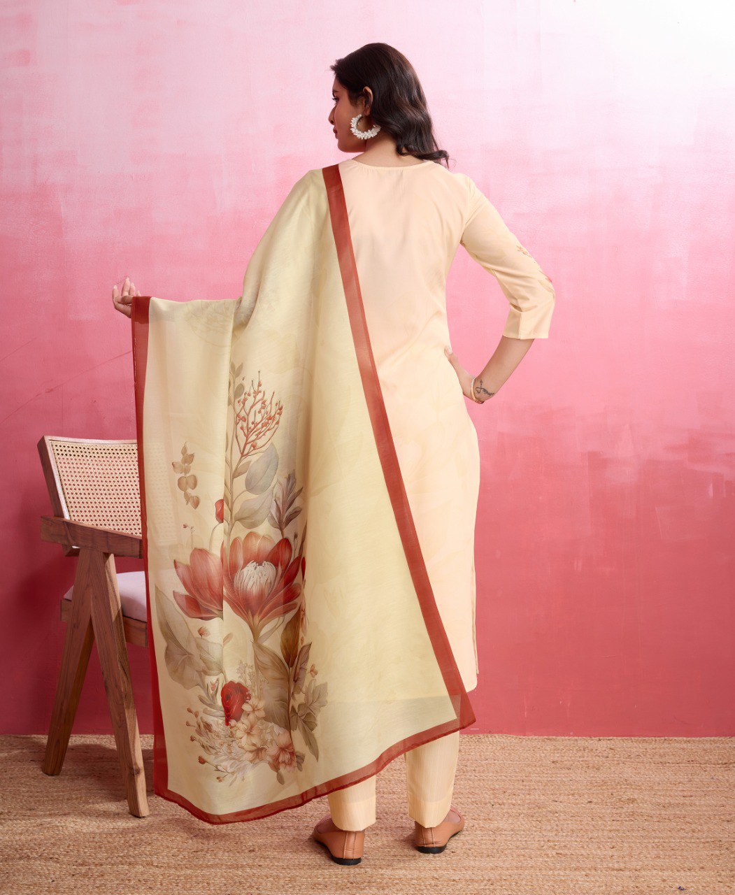 Beige Crepe Printed Designer Kurta Set for Women