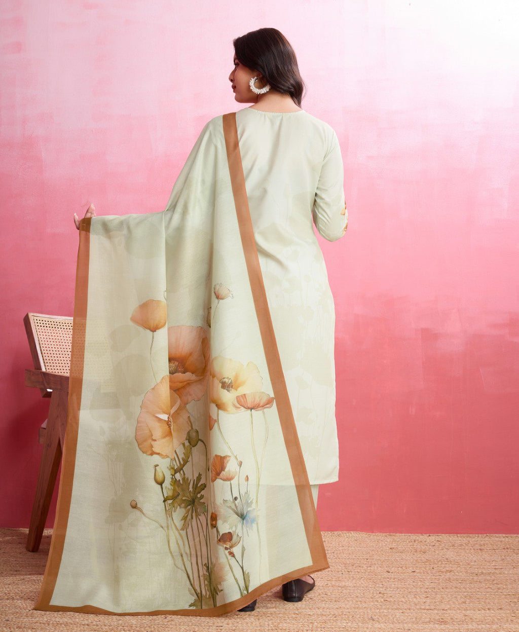 Cream Crepe Printed Designer Kurta Set for Women