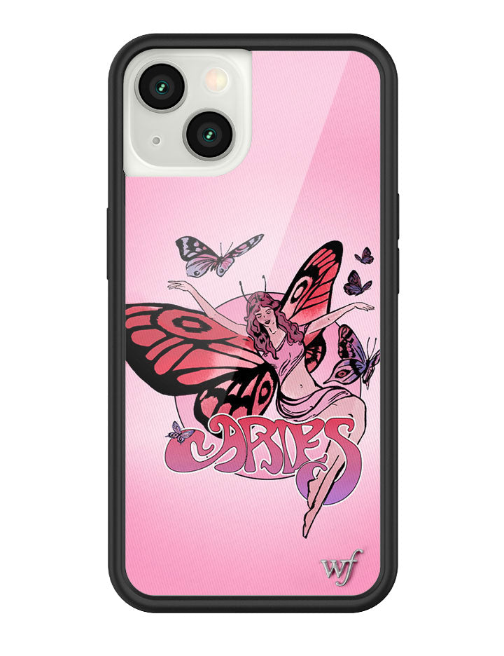 Aries Zodiac Fairy iPhone Case with Butterfly Art Pink