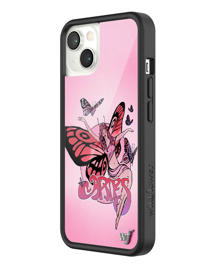 Aries Zodiac Fairy iPhone Case with Butterfly Art Pink