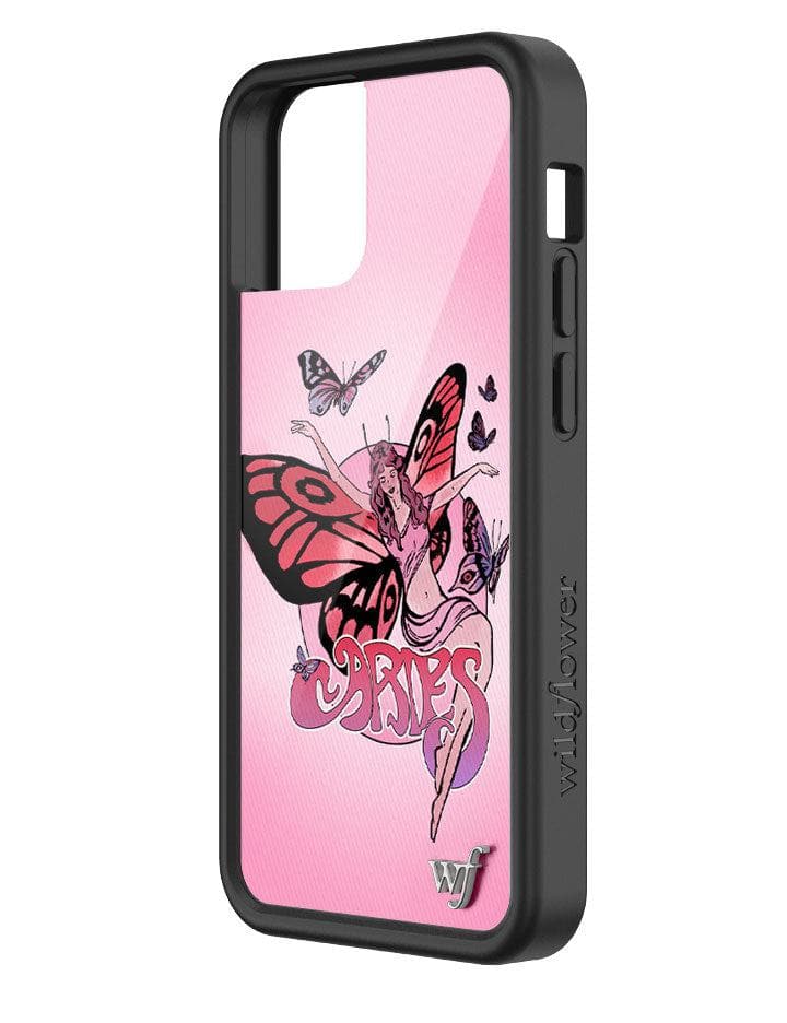 Aries Zodiac Fairy iPhone Case with Butterfly Art Pink