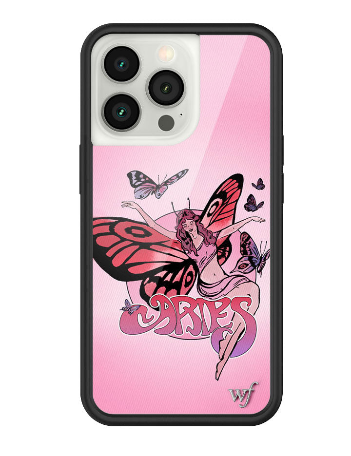 Aries Zodiac Fairy iPhone Case with Butterfly Art Pink