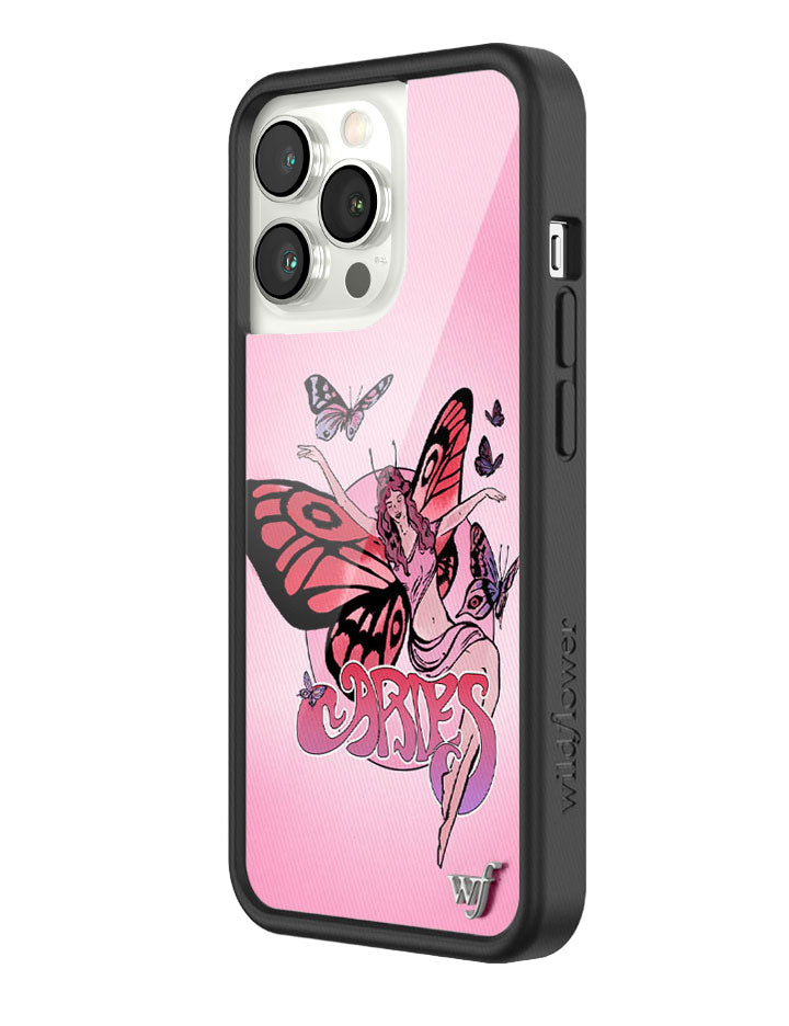 Aries Zodiac Fairy iPhone Case with Butterfly Art Pink
