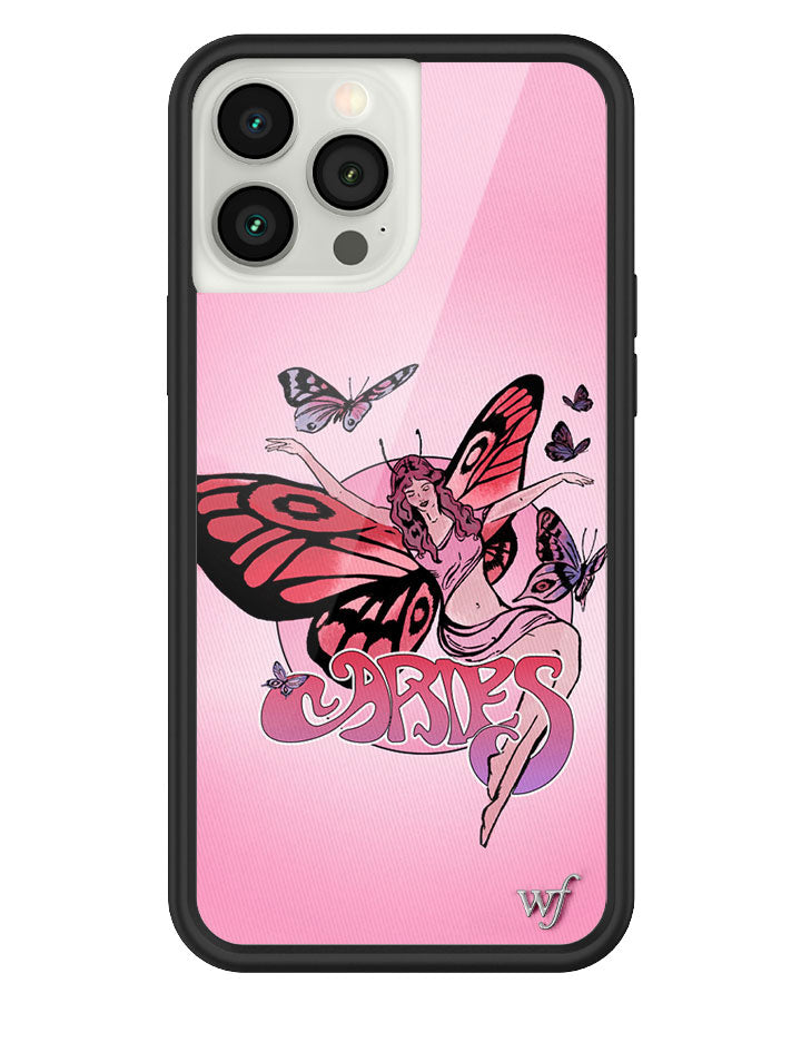 Aries Zodiac Fairy iPhone Case with Butterfly Art Pink