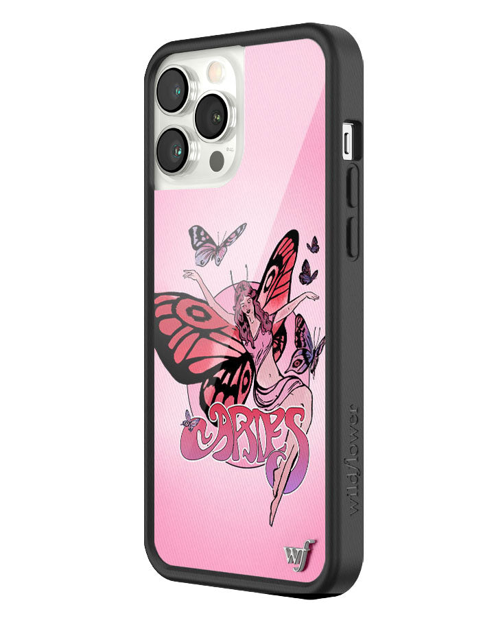 Aries Zodiac Fairy iPhone Case with Butterfly Art Pink