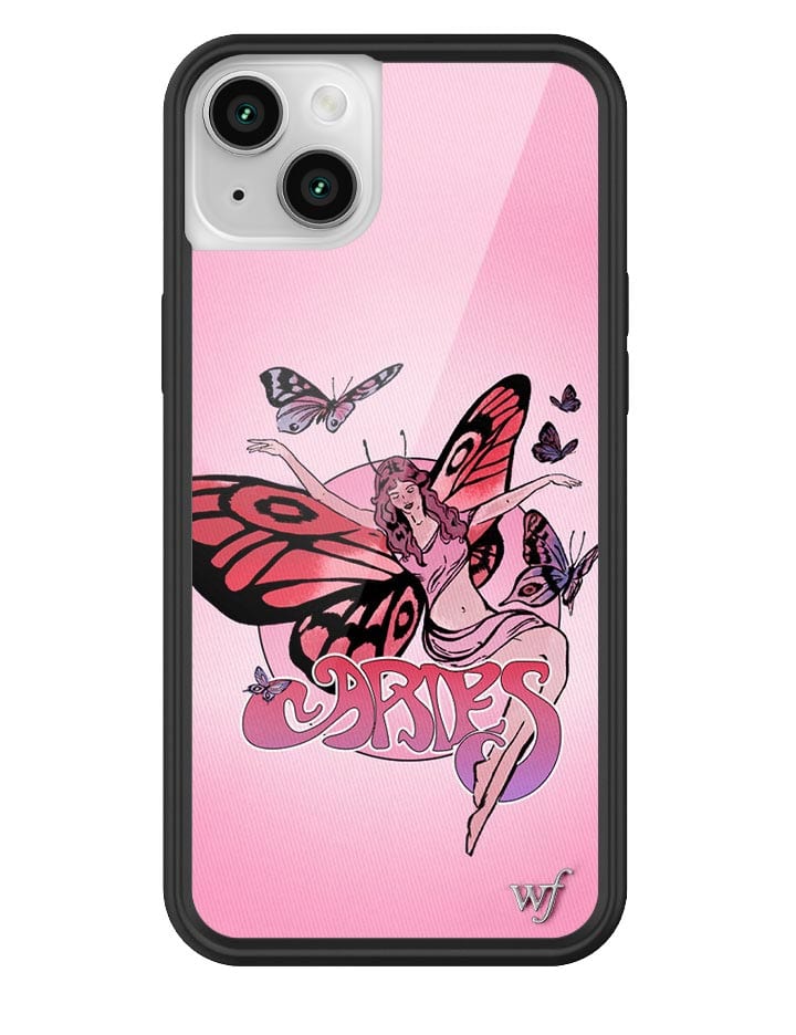 Aries Zodiac Fairy iPhone Case with Butterfly Art Pink