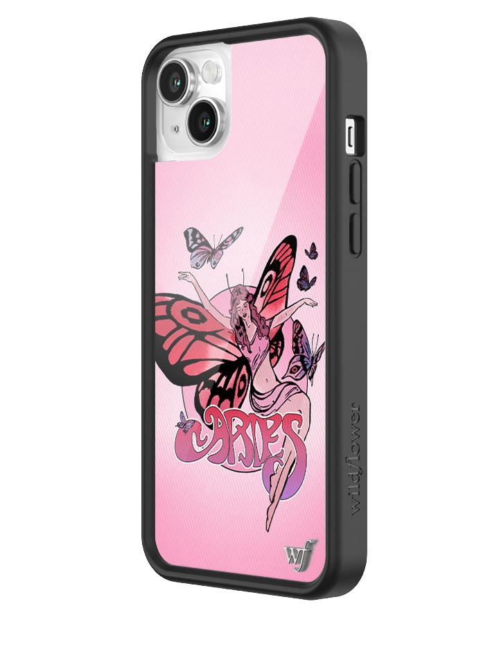 Aries Zodiac Fairy iPhone Case with Butterfly Art Pink