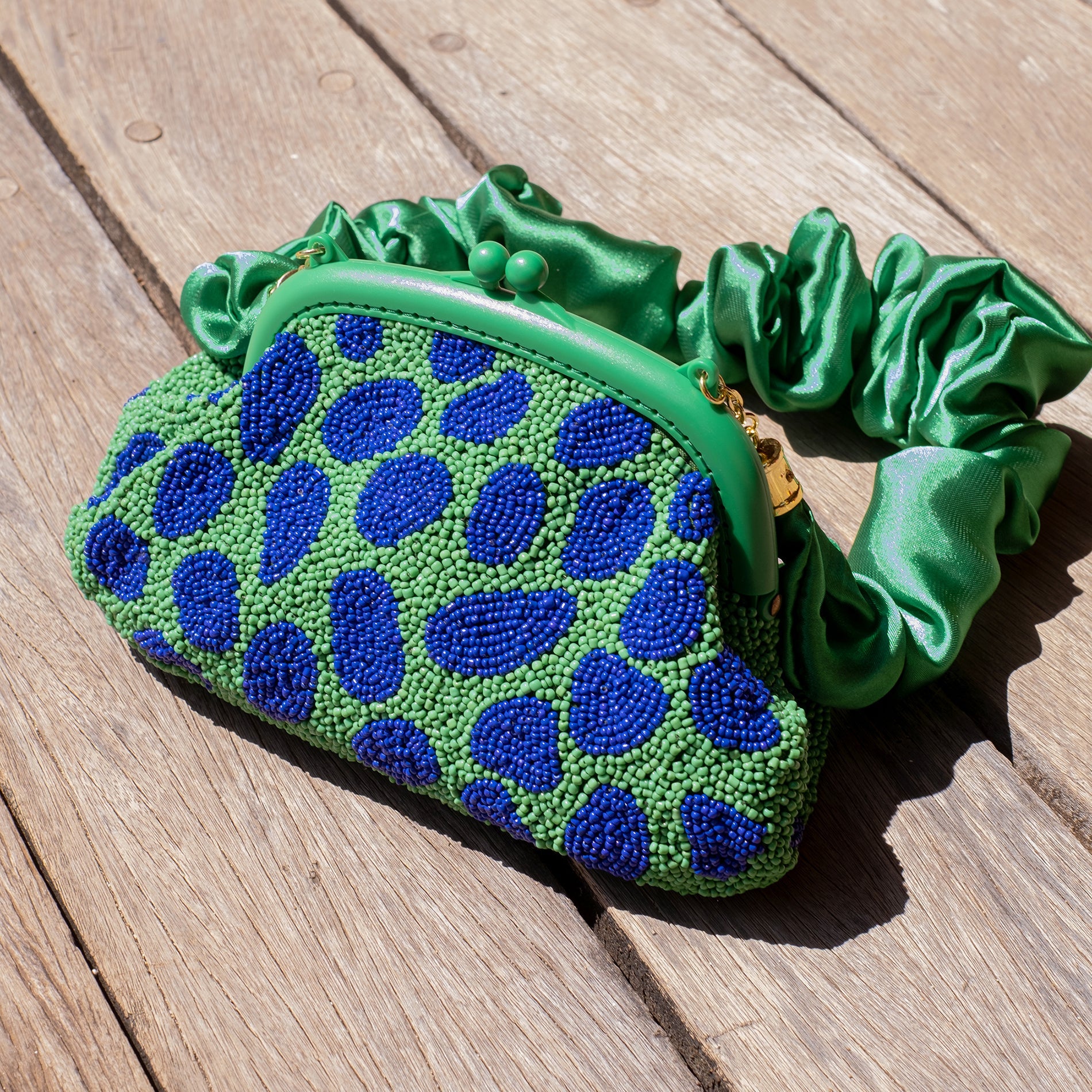 ARNOLDI JADE Hand-beaded Clutch Bag In Lush Green & Blue