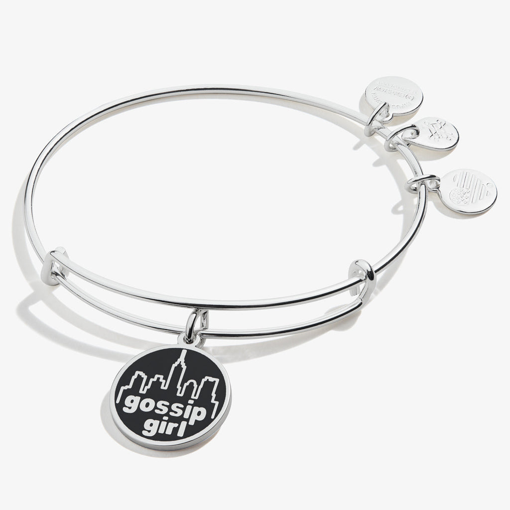 Gossip Girl branded logo charm bangle in silver and black tones
