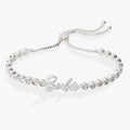 Silver-tone Barbie tennis bracelet featuring pave crystals and an adjustable bolo clasp.