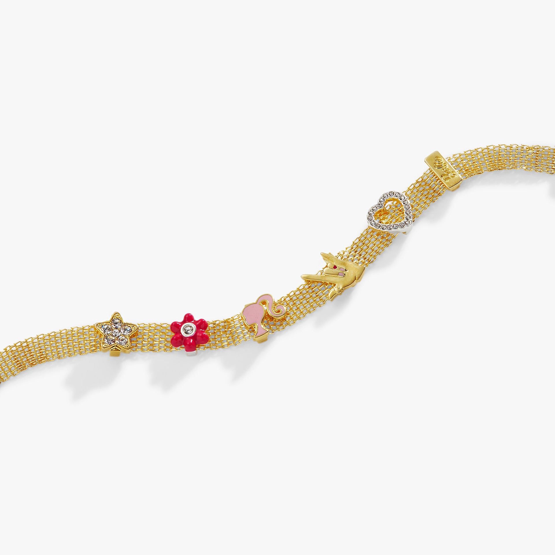 Barbie Multicharm Mesh Chain Bracelet in Gold and Silver