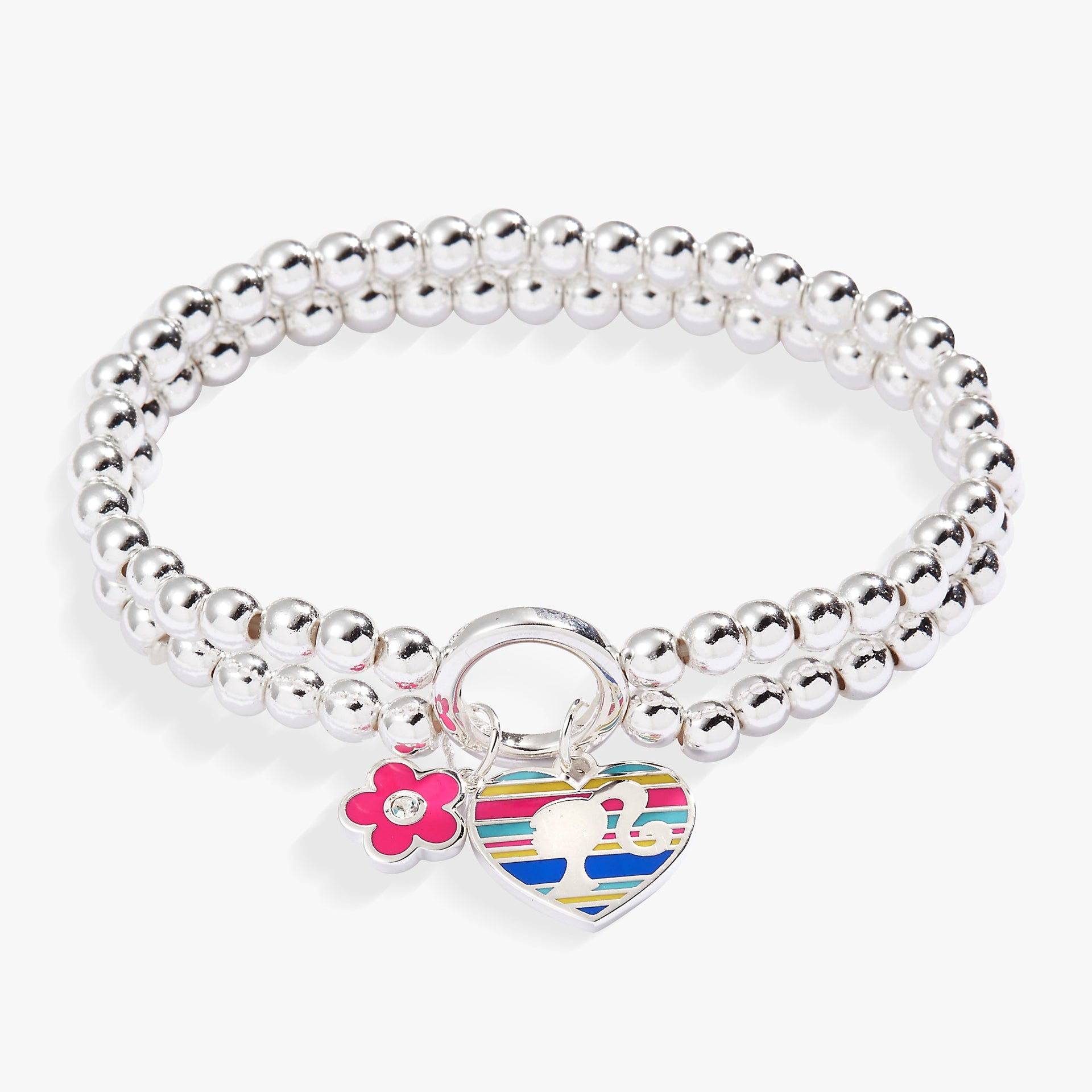 Barbie™ stretch charm bracelet featuring iconic charms on a flexible band.