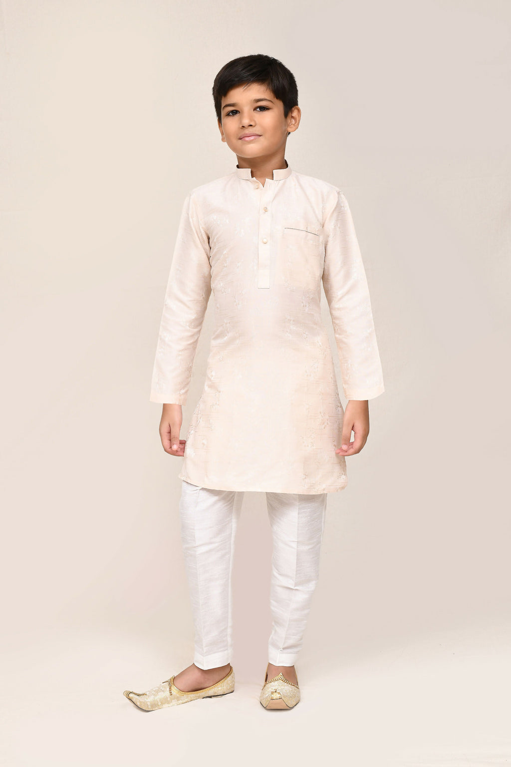 Cream Cotton Kurta with White Straight Fit Pants
