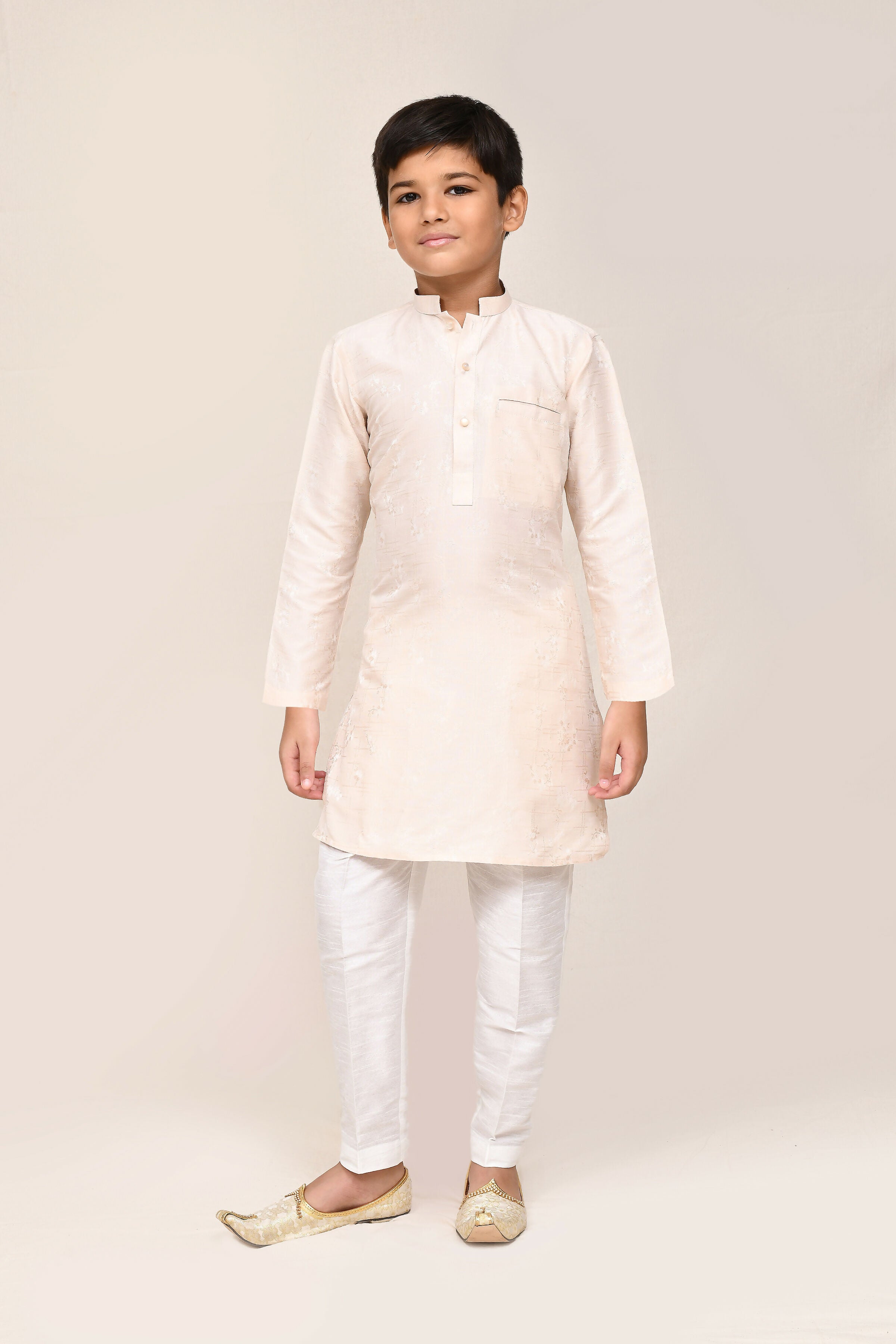 Cream Cotton Kurta with White Straight Fit Pants