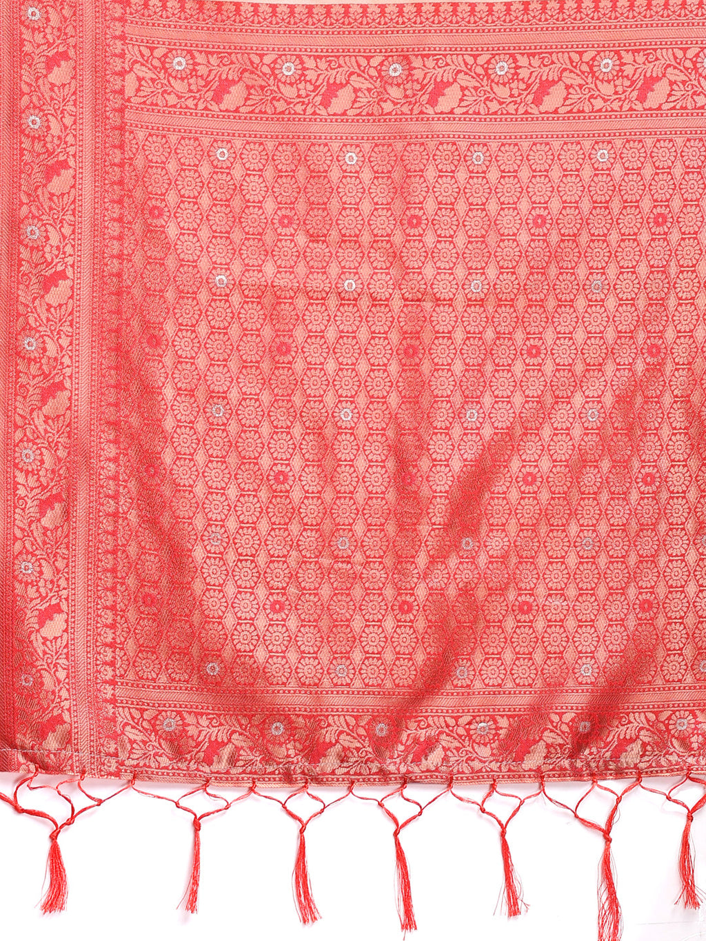 Orange Cotton Saree with Contrast Pallu and Subtle Buta Work