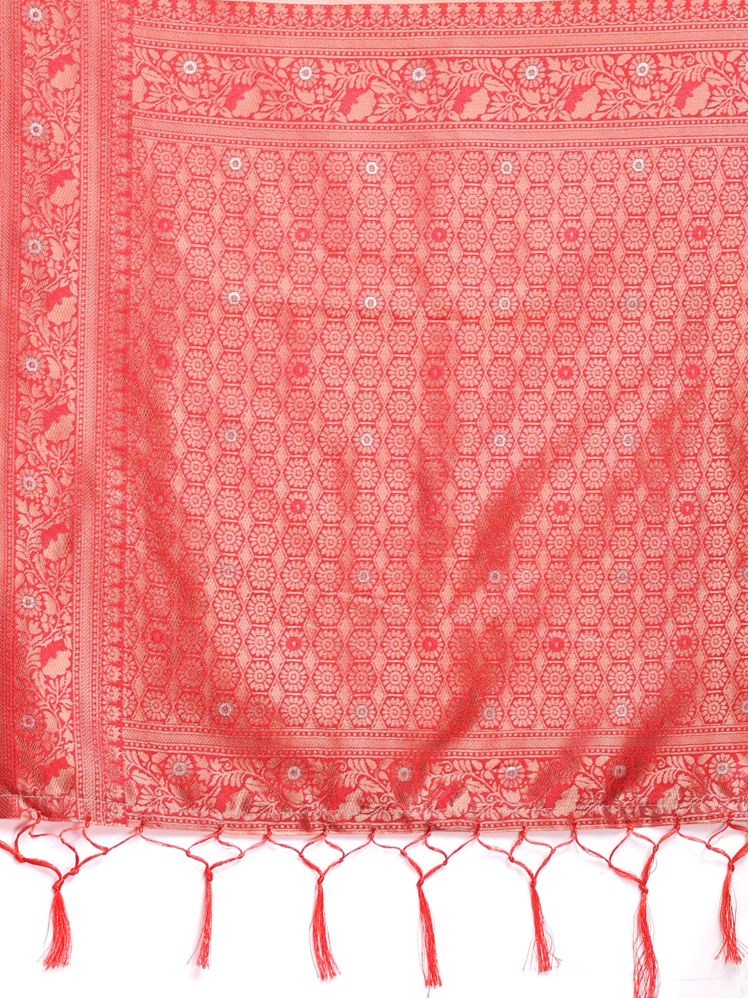 Orange Cotton Saree with Contrast Pallu and Subtle Buta Work