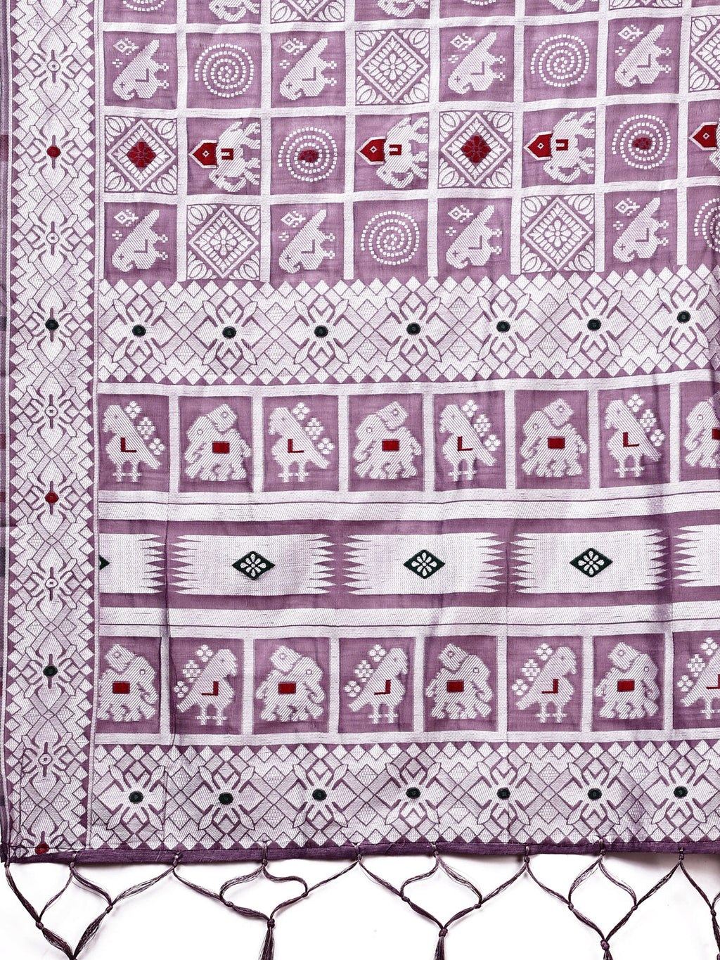 Purple Linen Cotton Saree with Geometric Tribal Weave