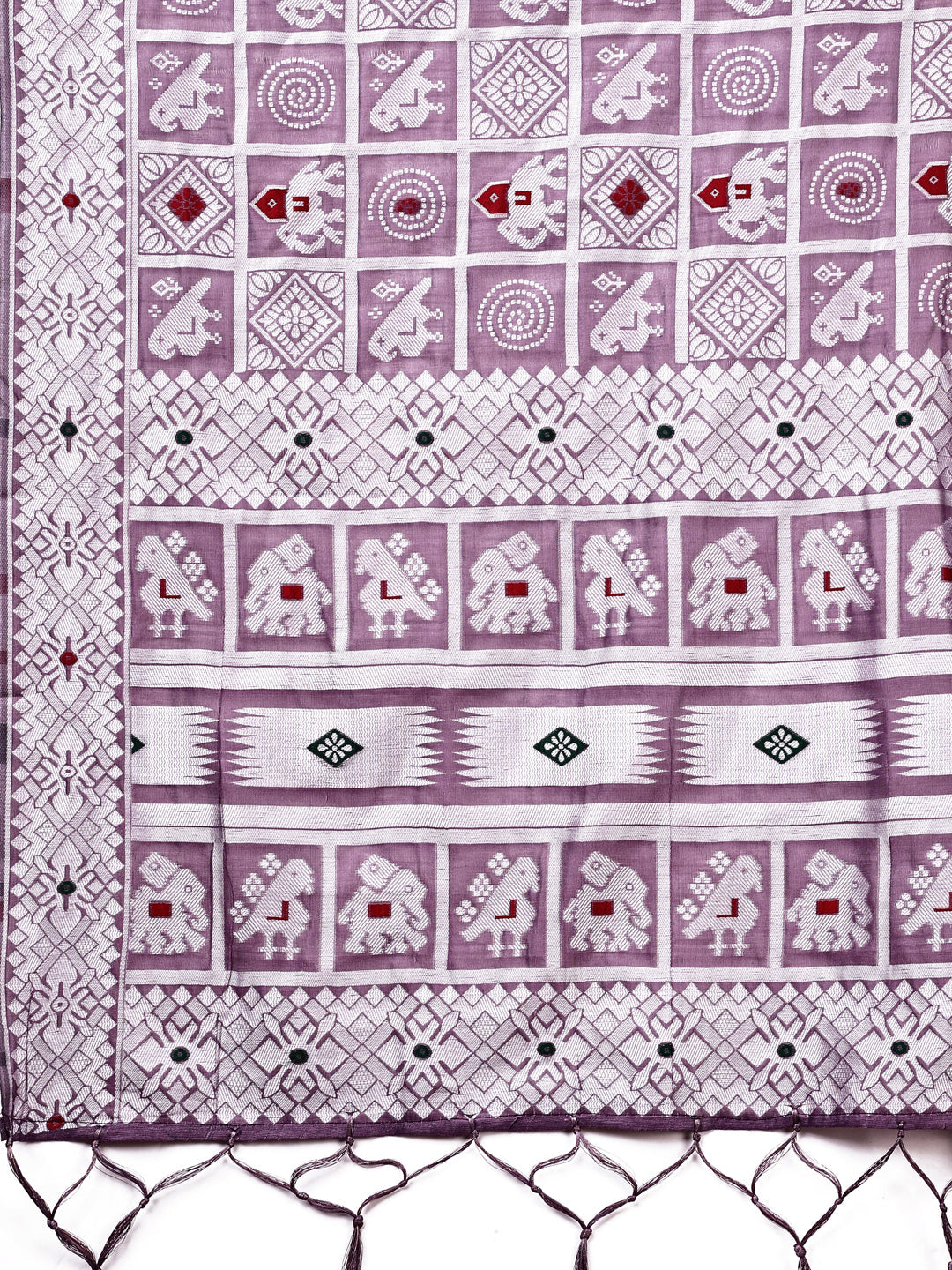 Purple Linen Cotton Saree with Geometric Tribal Weave