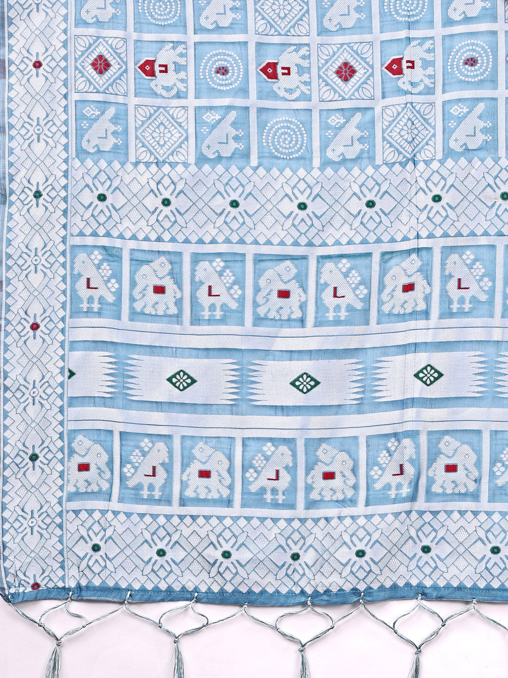 Sky Blue Linen Cotton Saree with Woven Tribal Motifs